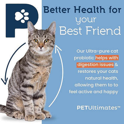 Pet Ultimates Probiotics for Cats – 2 Pack of 20-Species Cat Probiotic Powder to Treat Diarrhea, Vomiting, Digestive Support & Antibiotics Recovery – Cat's Health Supplies (44 gr)