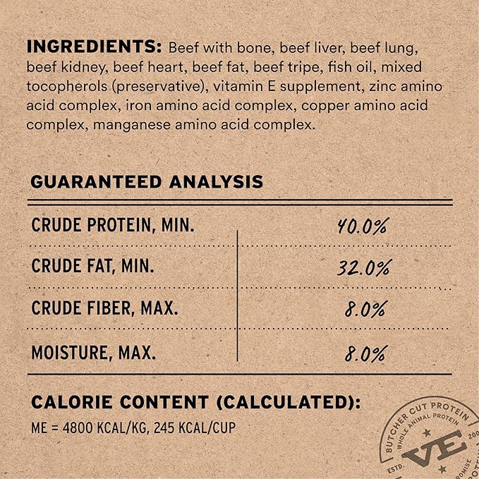 Vital Essentials Freeze-Dried Raw Dog Food, Beef Crunchy Mini Nibs | Complete Meal or Mixer | High Protein Dog Food | 14 oz