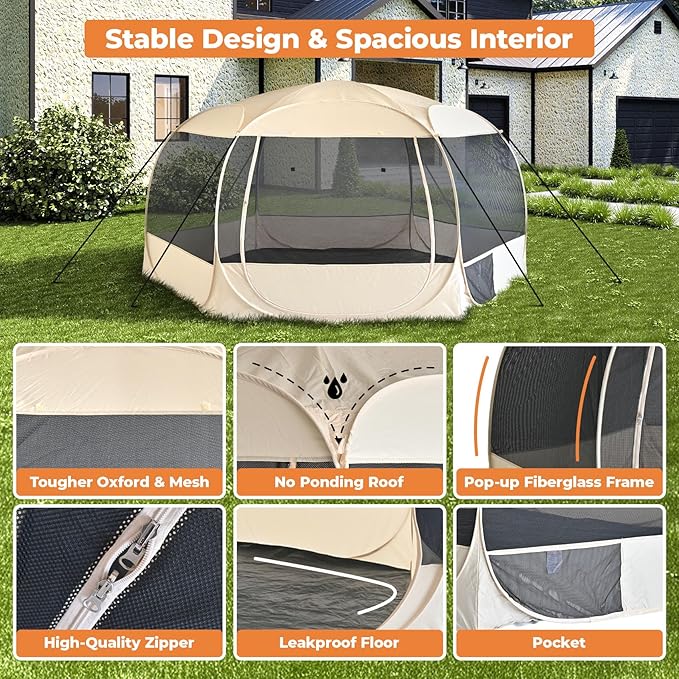 EighteenTek® XXLarge Popup Portable Dog Houses 10'x4.8'H Assembly-Free Gazebo-Style Dog Cot Cat Playpen Screen Pet Tent Sun Shade Shelter Dog Bed with Canopy for Outdoor Anti-Bugs with Leakproof Floor