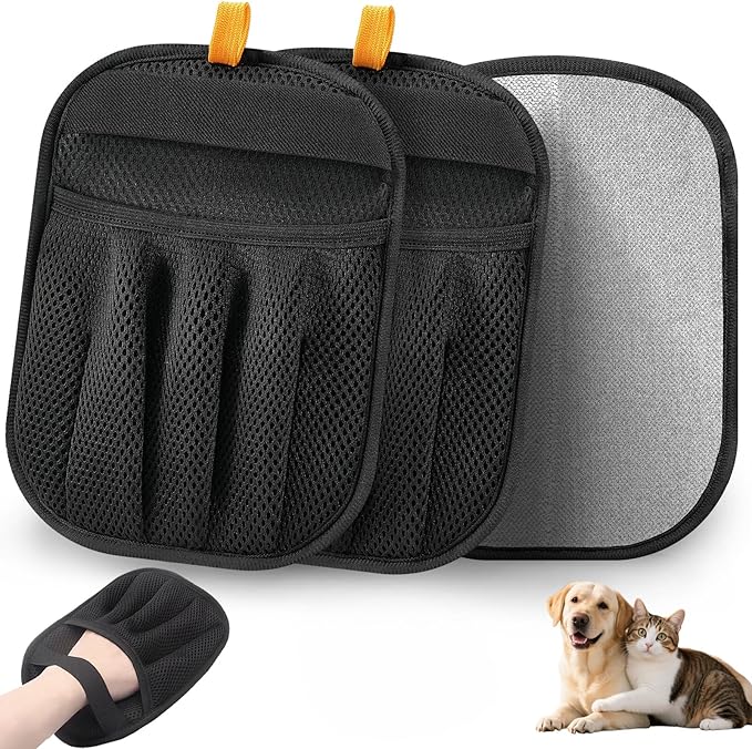 Pet Hair Removal Gloves (2-Pack) - Reusable, Anti-Static & Washable for Furniture, Car, Clothing & Pet Beds - Effortless Cat & Dog Hair Remover for Home