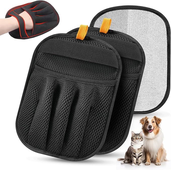Salhap 2Pcs Pet Hair Removal Glove for Cats & Dogs, 2025 Newly Upgraded Five-Finger Electrostatic Pet Hair Gloves, Reusable Pet Hair Remover Tool for Laundry, Couch, Carpet, Car Seat