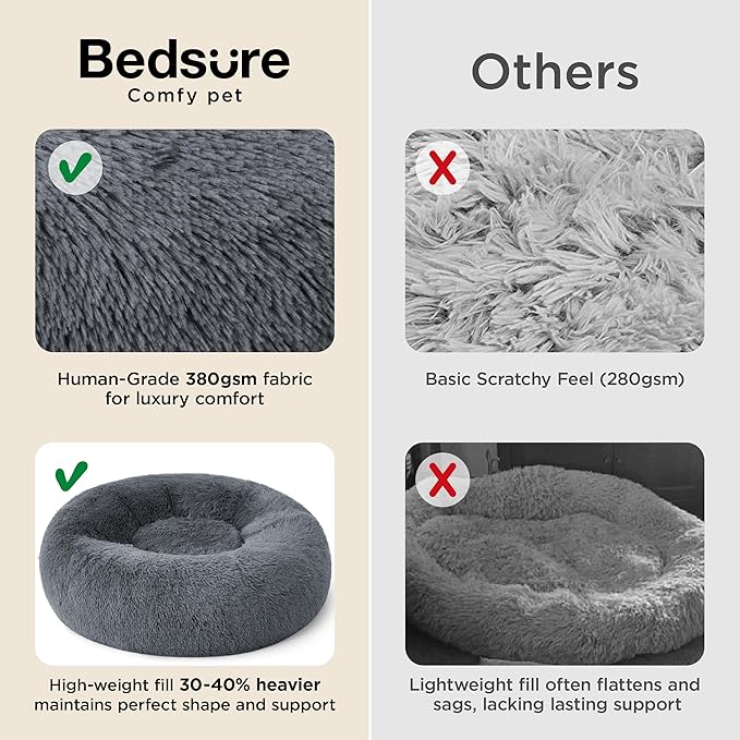 Bedsure Calming Dog Bed for Large Dogs - Donut Washable Large Pet Bed, 36 inches Anti-Slip Round Fluffy Plush Faux Fur Dog Bed, Fits up to 80 lbs Pets, Dark Grey