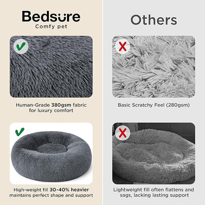 Bedsure Calming Dog Bed for Large Dogs - Donut Washable Large Pet Bed, 36 inches Anti-Slip Round Fluffy Plush Faux Fur Dog Bed, Fits up to 80 lbs Pets, Dark Grey