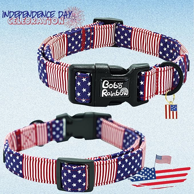Independence Dog Collar-American Flag Pet Collar Adjustable Cute Soft Collars Holiday Comfortable Cotton Puppy Collar for X-Small Dogs