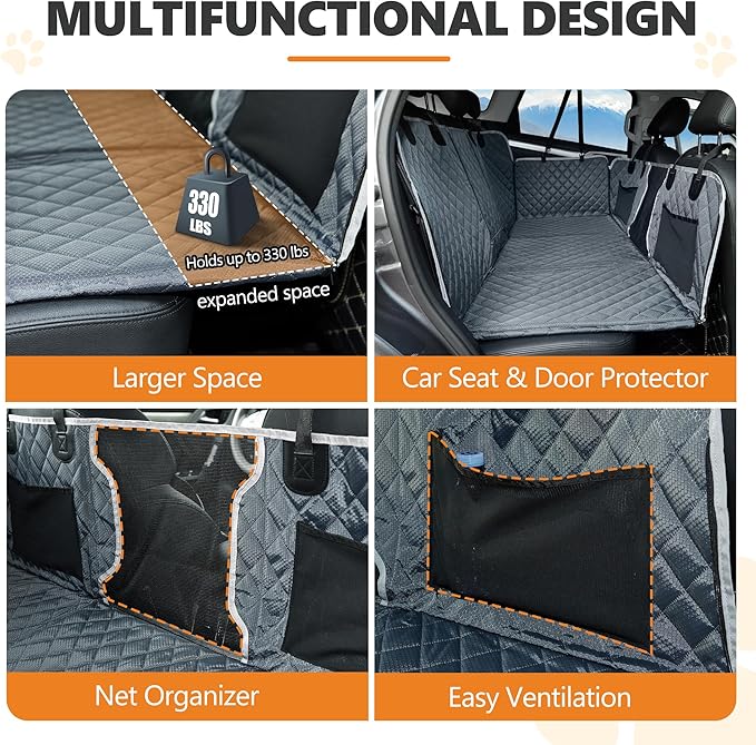 ANOSOSPECIAL Back Seat Extender for Dog,Waterproof Hard Bottom Dog Car Seat Cover for Back Seat Protector,Foldable Camping Pet Hammock Bed,Easy Clean Travelling Accessories Car SUV Truck (Gray)