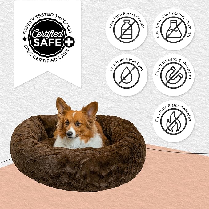 Best Friends by Sheri The Original Calming Donut Dog Bed – Washable Plush Pet Bed for Medium Breeds up to 45 lbs, Lux Faux Fur, Dark Brown, Medium (30" x 30")