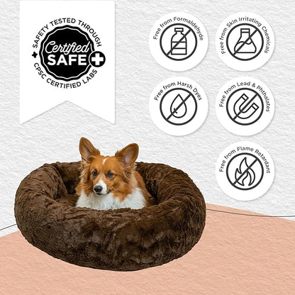 Best Friends by Sheri The Original Calming Donut Dog Bed – Washable Plush Pet Bed for Medium Breeds up to 45 lbs, Lux Faux Fur, Dark Brown, Medium (30" x 30")
