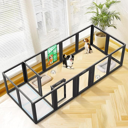 FXW AuraSpace Acrylic Indoor Dog Playpen for Medium Dogs, 35 Inch, 16 Panels, Black