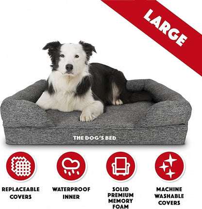 The Dog’s Bed, Large Grey Linen, Memory Foam, Pain Relief: Arthritis, Hip & Elbow Dysplasia, Post Surgery, Lameness, Supportive, Calming, Waterproof Washable Cover, Veterinary Approved