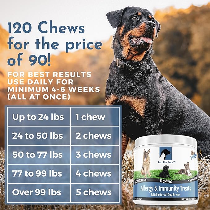 Dog Allergy Relief Chews - Itching Skin Relief with Probiotics and Turmeric for Dogs - Itchy Skin, Hot Spots, Paw Licking, Allergies & Immune Support - Made in USA - 120 Soft Treats, Salmon Flavor