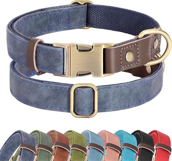 Didog Soft PU Leather Dog Collars for Small Dogs,Classic Adjustable Dog Collars with Quick Release Metal Buckle,Easy Clean and Comfortable with Nylon Lining,Blue,S Neck 11-15"