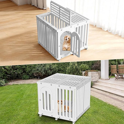 AOOLE Dog Playpen with Door & Cover Top, Fence Panel Puppy Playpen, Room Dog Crate, Pet Playpen for Small & Medium Dogs, Puppy Play Pen for Indoors & Outdoor (35" L x 35" W x 30" H)