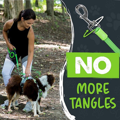 Mighty Paw Retractable Dog Leash 2.0 | 16' Heavy Duty Reflective Nylon Tape Lead for Pets up to 0-50 lbs. Tangle Free Design W/One Touch Quick-Lock Braking System & Anti-Slip Handle (Green/Lite)