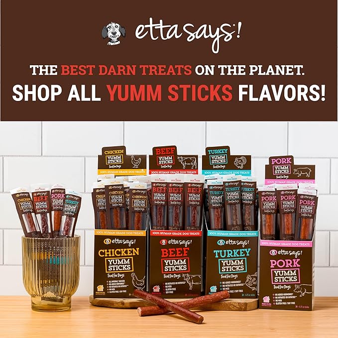 etta says! Yumm Sticks - Real Meat Beef Dog Jerky Treats - Human Grade - Made in The USA (24 Count Pack of 1)