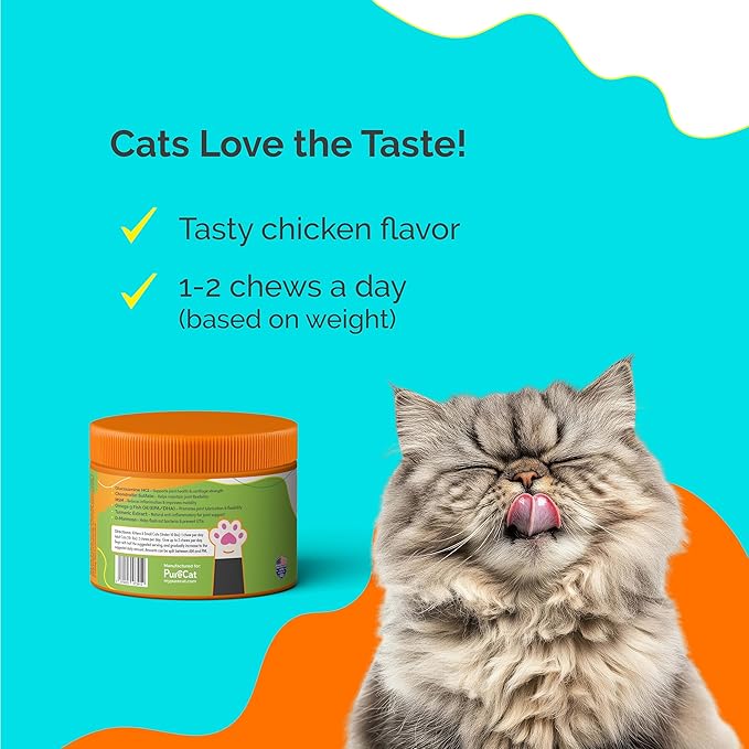 PureCat Joint Support Soft Chews Supplements | Cat Wellness Formula with Glucosamine | Joint Support & Pain Relief for Cats of All Ages | Vet-Approved Mobility Support | 200 Count
