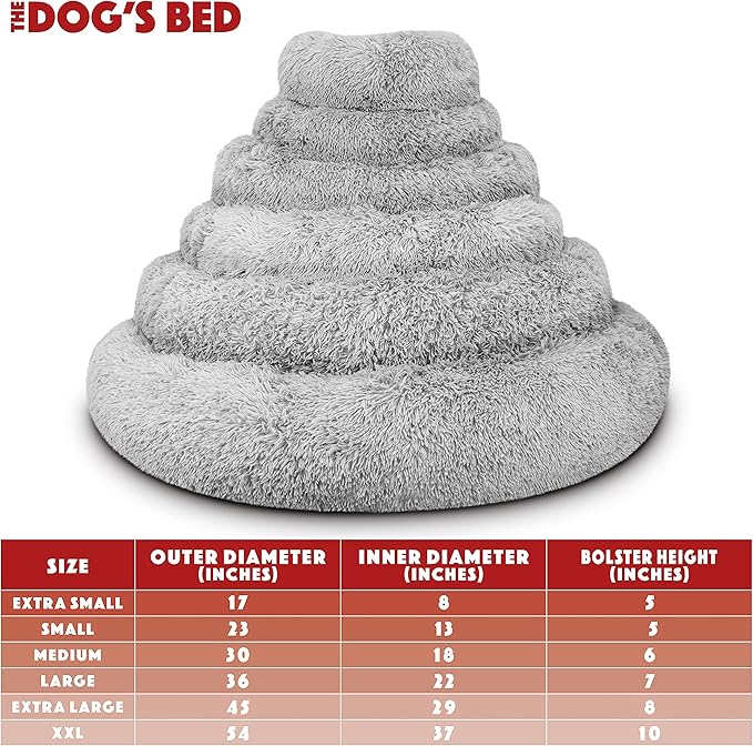 The Dog’s Bed Sound Sleep Donut Dog Bed, Medium Silver Grey Fur Calming Nest Bed, Veterinary Approved