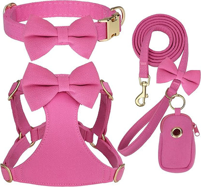 Beirui Adorable Small Dog Harness Collar Leash Set,Cute Puppy Harness with 3 Bows for XS Dogs,Yorkie,Adjustable Step-in Vest for Walking,Parties&Holiday Outfits(Hot Pink,XS)
