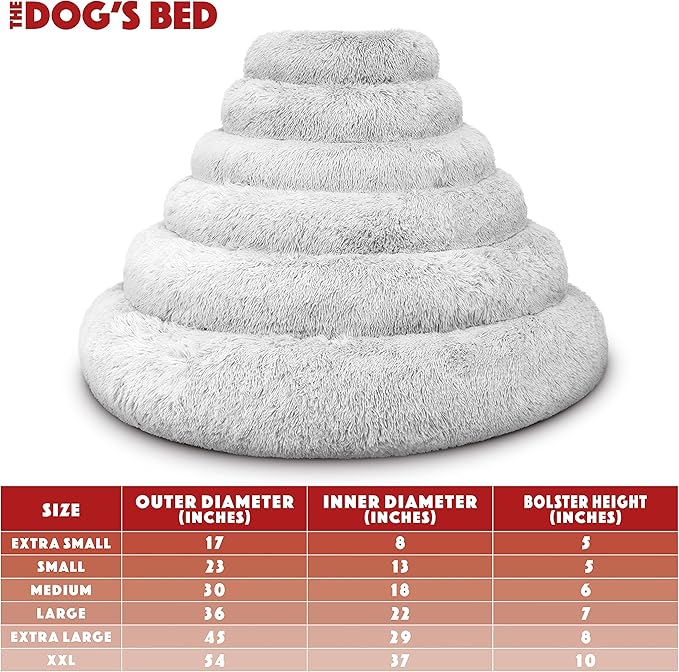 The Dog’s Bed Donut Large Dog Bed, Sound Sleep, Ice White Fur Calming Nest Bed, Veterinary Approved