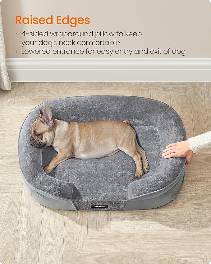 Feandrea Dog Bed, Medium Orthopaedic Dog Sofa Bed, 30 x 20 x 7 Inches, Egg Crate Foam, Waterproof Liner, Raised Edges, Removable and Machine Washable Cover, Non-Slip, Light Gray UPGW281G01