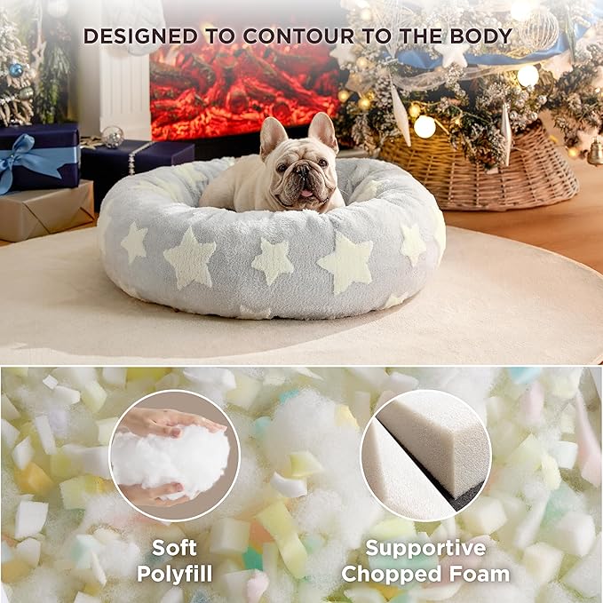 LE SURE Donut Medium Dog Bed - Round Cat Sofa for Indoor Cats Calming Bed Gift for Pets, Cute Modern Beds with Jacquard Shaggy Plush & Anti Slip Bottom, 30 Inch, Christmas Grey
