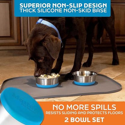 Master Pet Supply Stainless Steel Dog Bowls Set of 2 with Extra Thick Silicone Base - 4 Cup (32 oz) True Blue, Non-Slip, Dishwasher Safe Metal Bowls, Pet Dog Food Bowl for Dogs, Cats, Anti Rust