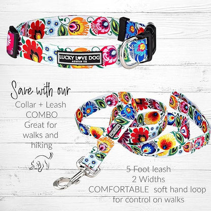 Lucky Love Dog - Easy Click Buckle Dog Collar with Leash Set Combo, Durable & Comfortable for Male & Female Dogs, Pet Collar for Medium Dogs, Secure Fit - Ladybird Combo, Medium