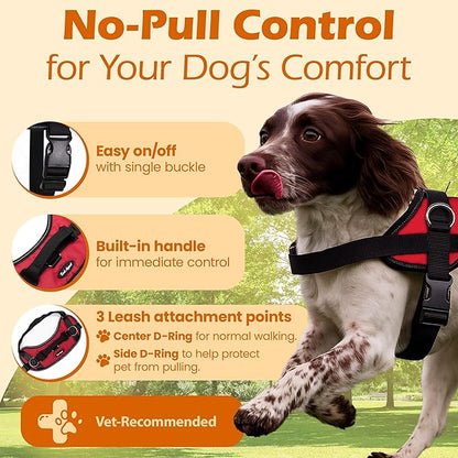 Bark Appeal Red No-Pull Dog Harness for Small to Medium Sized Pets – Adjustable, Reflective Vest with 3 Leash Clips for Added Control, Easy Walks & Training – Medium