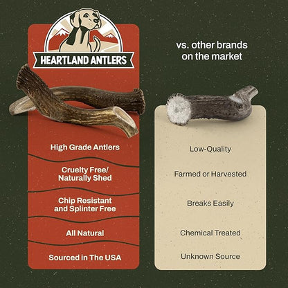 Heartland Deer Antlers for Dogs - Daily Dental Care Chews for Aggressive Chewers to Reduce Plaque & Prevent Destructive Behavior (X-Large, 8-10", 1-Pack, Grade A, USA Made)