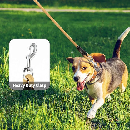 Mile High Life Genuine Leather Wrapped Handle Dog Leash, w Heavy Duty Clasp Rope Leash for Small Medium Large Dogs (Yellow, 4FT)
