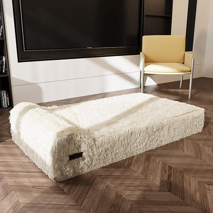 KOPEKS Orthopedic Memory Foam Dog Bed 7" Inch Thick Extra Large Dog Bed with Pillow Fluffy Brown 50"x34"x10" Includes Waterproof Liner & Durable Removable Cover with Smart Design