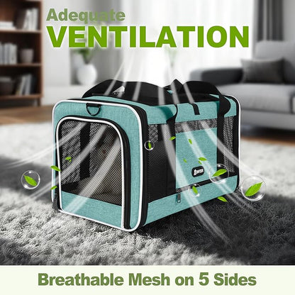 GAPZER Cat Carrier 18"x11"x11" TSA Approved Ventilated Top Open Softsided Pet Air Travel Bag, Small Animal Basic Crate Shih Tzu Dog Kennel Carry Case, 4-Mesh-Side Kitty Carry on up to 20lbs Teal