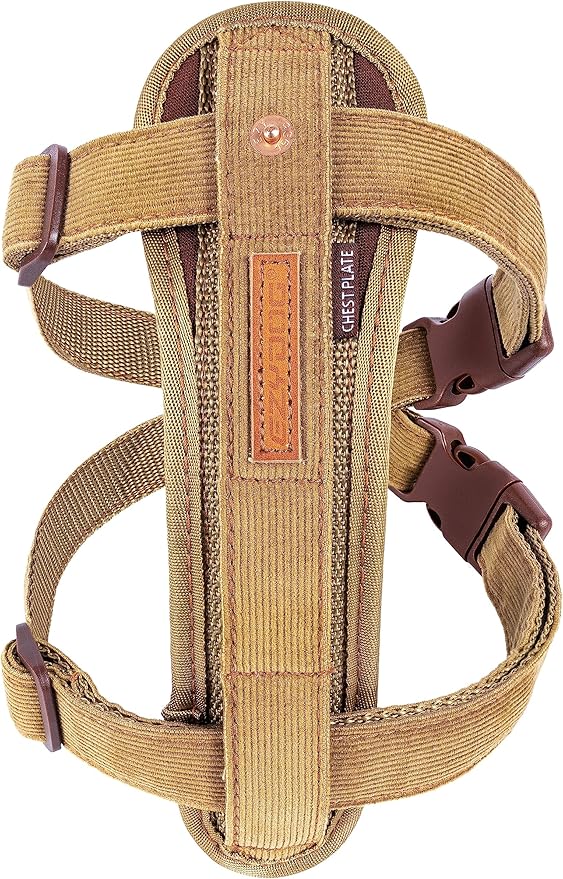 EzyDog Chest Plate No Pull Dog Harness – Escape Proof Harness with Reflective Stitching and Comfort Padding for Easy Walks, Training & Control - Car Restraint Included (X-Small, Corduroy)
