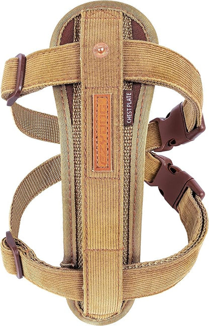 EzyDog Chest Plate No Pull Dog Harness – Escape Proof Harness with Reflective Stitching and Comfort Padding for Easy Walks, Training & Control - Car Restraint Included (X-Small, Corduroy)