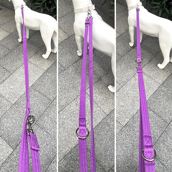 Dog Leash-Multifunctional Double Ended,for Obedience Training Or Distance Work Easy to Use,Lightweight,Soft&Durable Convertible Hands Free,Crossbody,Over Shoulder (Purple, 2M*2.5CM)