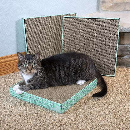 Kitty City Cat Scratcher Refill – 3-Pack Durable Corrugated Cardboard Scratch Pads with Catnip – Double-Sided for Longer Use, Cat Claw Maintenance & Furniture Protection - Size: 13.25" x 13.25"
