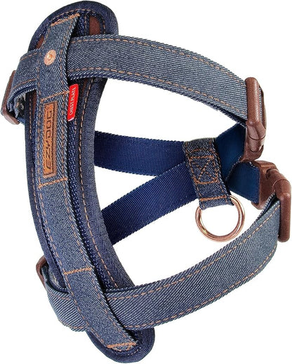 EzyDog Chest Plate No Pull Dog Harness – Escape Proof Harness with Reflective Stitching and Comfort Padding for Easy Walks, Training & Control - Car Restraint Included (X-Large, Denim)