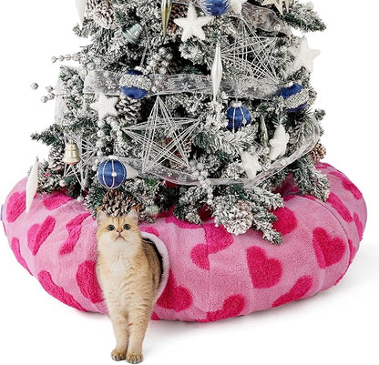 Lesure Cat Tunnel Bed for Indoor Cats - Cute Cat Donut Tunnel Toys with Washable Circle Cushion, Valentine's Day Gifts for Cats, Round Pet Peekaboo Cave Toy for Kitten, Standard Lover Hearts