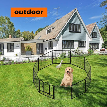 FOUWICK Dog Playpen Designed for Puppies/Small Dogs, Expandable Dog Pen for Indoor, 24 inch 8 Panels.Perfect Dog Pen for Camping, Yard, RV, Garden Fence, Black