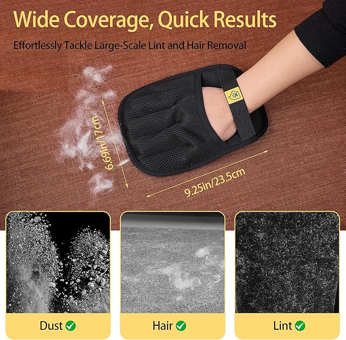 Cat Hair Remover Glove – Reusable Washable Electrostatic Pet Hair Removal Glove for Clothes, Couch & Car – 5-Finger Cleaning Glove for Cats & Dogs, Magic Brush – 1Pcs (Black)