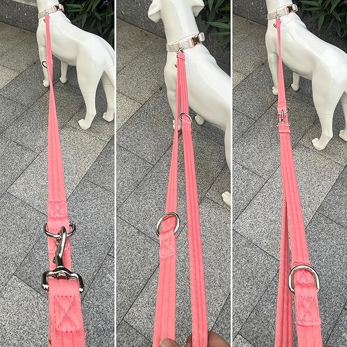 Dog Leash-Multifunctional Double Ended,for Obedience Training Or Distance Work Easy to Use,Lightweight,Soft&Durable Convertible Hands Free,Crossbody,Over Shoulder (Pink, 2M*2.5CM)