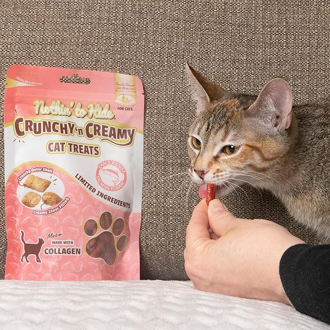 Fieldcrest Farms Nothin’ to Hide Collagen Cat Treats – Crunchy & Creamy Cat Snacks, High-Protein Healthy Treats for Skin, Coat & Joint Support, Salmon Flavor, 3 oz. Bag