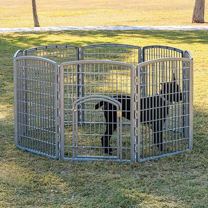 IRIS USA 34" 8-Panel Pet Dog Puppy Playpen with Door, Indoor/Outdoor Dog Pen, 63 x 63 x 34, Foldable, Customizable, Chrome