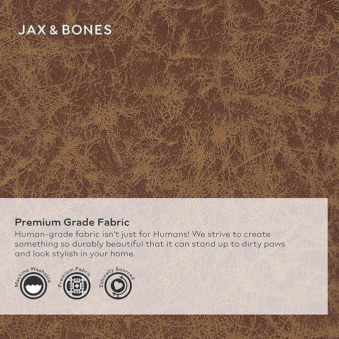 Jax & Bones Dog Bed Lounge - Machine Washable Bed for Dogs - Extra Heavy Duty Bolstered Sides - Vintage Faux Leather Dog Mat Beds | Medium 32 x 27 Inches