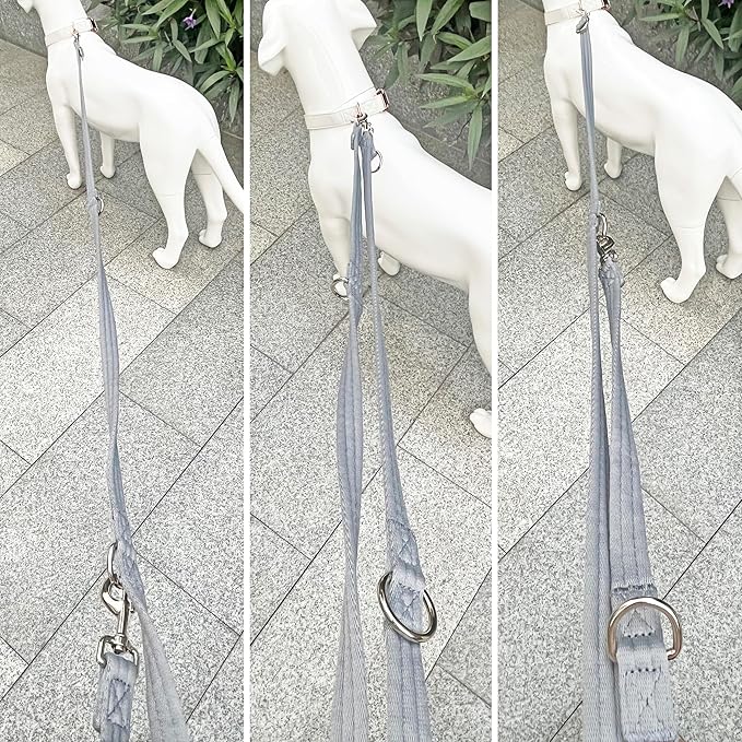Dog Leash-Multifunctional Double Ended,for Obedience Training Or Distance Work Easy to Use,Lightweight,Soft&Durable Convertible Hands Free,Crossbody,Over Shoulder (Grey, 2M*2.5CM)