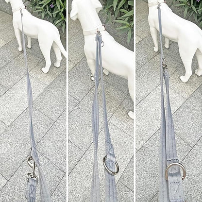 Dog Leash-Multifunctional Double Ended,for Obedience Training Or Distance Work Easy to Use,Lightweight,Soft&Durable Convertible Hands Free,Crossbody,Over Shoulder (Grey, 2M*2.5CM)