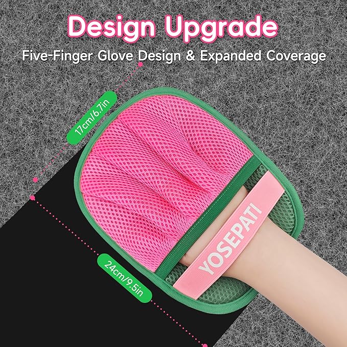 YOSEPATI Thickened Ectrostatic Pet Hair Removal Glove for Cat & Dog, Upgraded Five-Finger Reusable Magic Brush Pet Hair Remover Tool for Couch, Clothing, Carpet & Car Seat (2Pcs-Green & Pink)