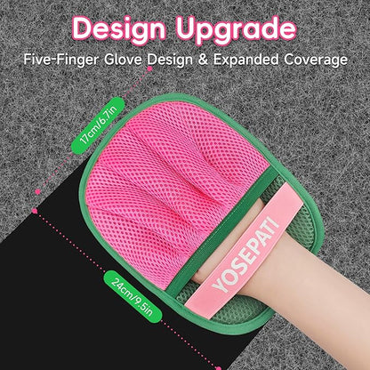 YOSEPATI Thickened Ectrostatic Pet Hair Removal Glove for Cat & Dog, Upgraded Five-Finger Reusable Magic Brush Pet Hair Remover Tool for Couch, Clothing, Carpet & Car Seat (2Pcs-Green & Pink)