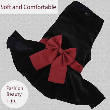Pet Dresses for Small Dogs Cats Girl, Cute Princess Bowknot Dress Puppy Shirt All Weather Skirt Clothes Cat Apparel for Birthday Wedding Party Holiday (X-Small, Velvet Black)