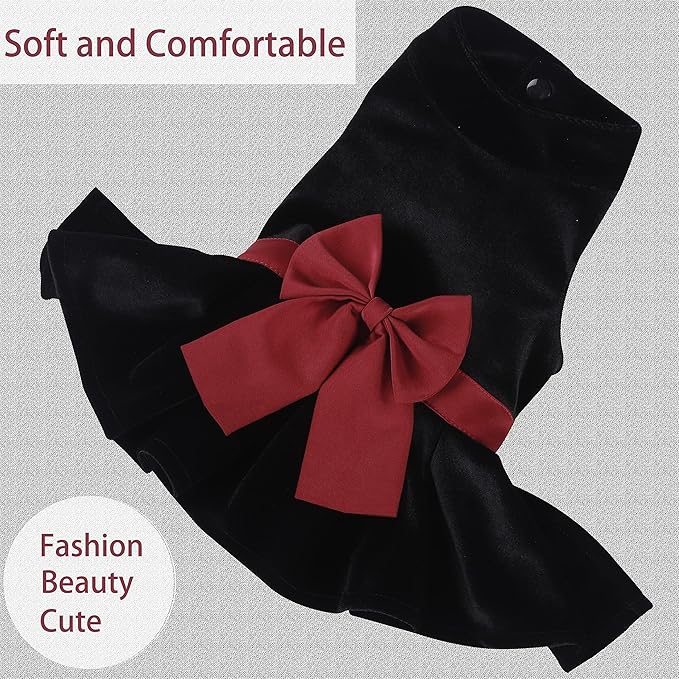 Pet Dresses for Small Dogs Cats Girl, Cute Princess Bowknot Dress Puppy Shirt All Weather Skirt Clothes Cat Apparel for Birthday Wedding Party Holiday (Large, Velvet Black)